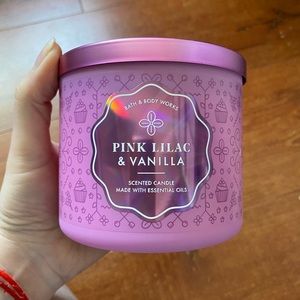 Bath & body works candle in pink lilac and vanilla